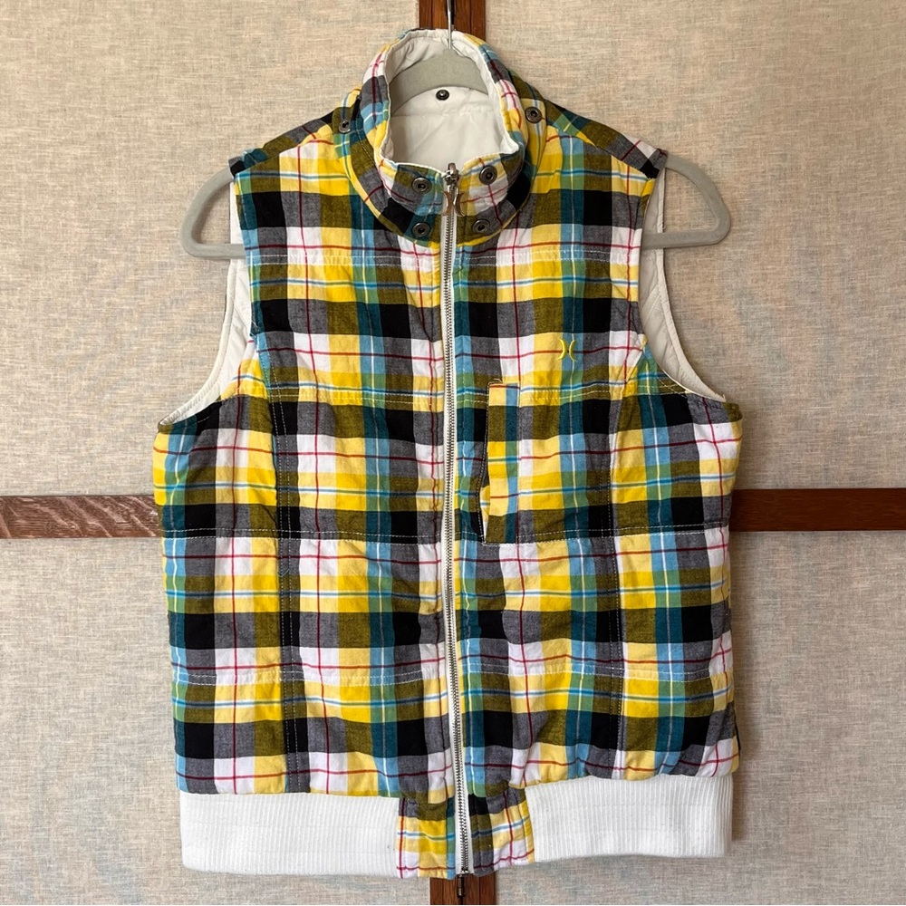 Hurley Reversible Plaid and White Vest - Small